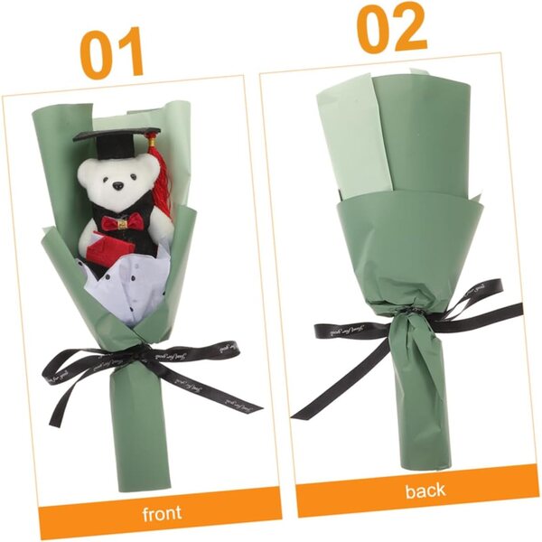 2-teiliger Dekostrauß mit Teddybären für die Abschlussfeier und fotogenen Accessoires