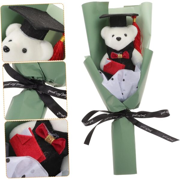 2-teiliger Dekostrauß mit Teddybären für die Abschlussfeier und fotogenen Accessoires