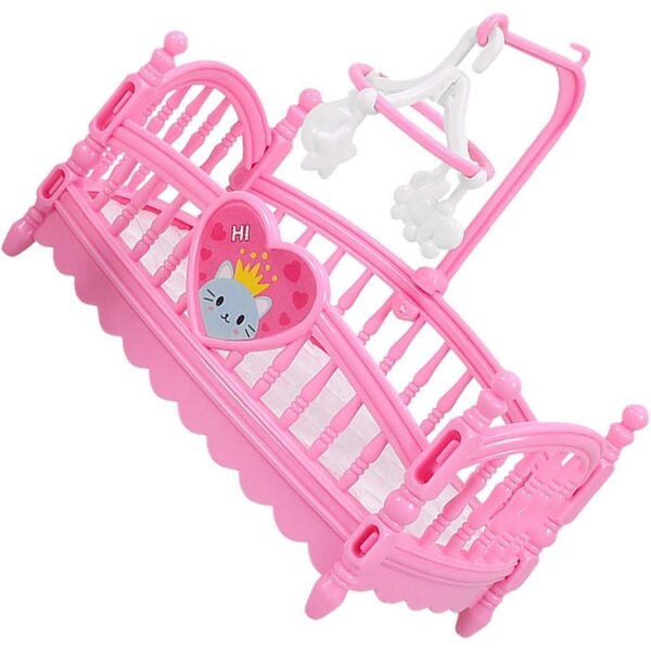 Letto per Bambole Miniatura Rosa Ergonomico con Decorazioni - Mobili per Casa delle Bambole