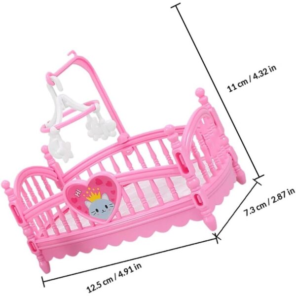 Letto per Bambole Miniatura Rosa Ergonomico con Decorazioni - Mobili per Casa delle Bambole