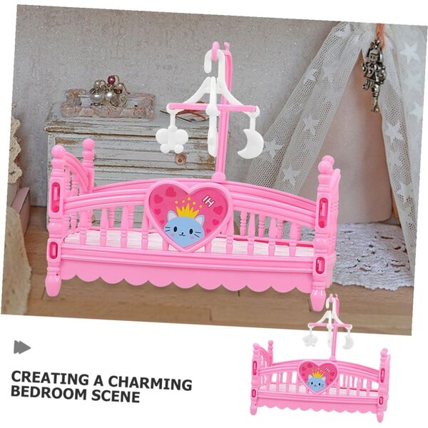 Letto per Bambole Miniatura Rosa Ergonomico con Decorazioni - Mobili per Casa delle Bambole