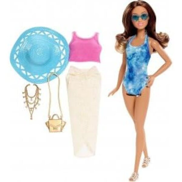 Barbie Glam Urlaubsset mit Badeanzug und Modeaccessoires für Kinder ab 5 Jahren