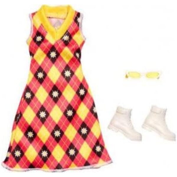 Abito Giallo a Fiori con Occhiali e Scarpe per Barbie - Set Accessori Completo