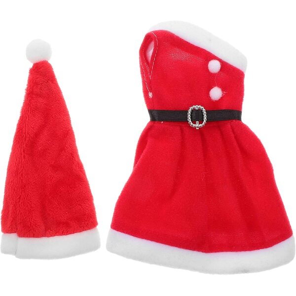 Toyvian Weihnachtskleidungsset für kleine Puppen mit Minikleid und roter Mütze