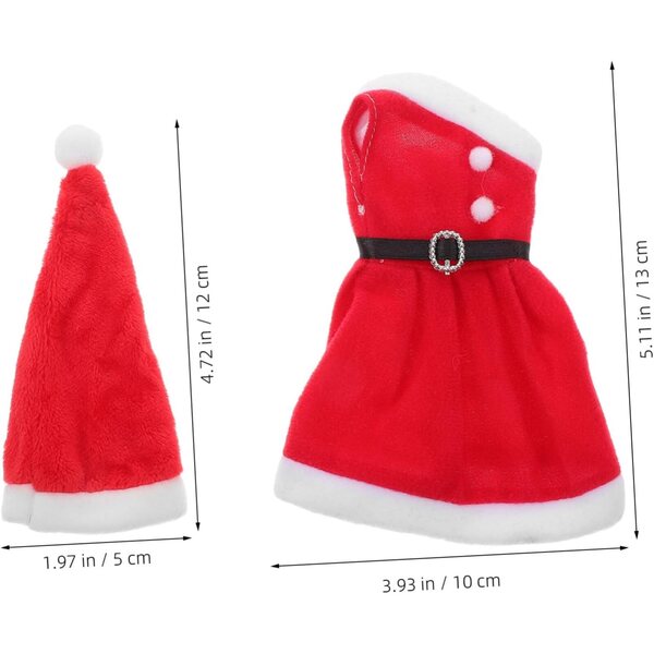 Toyvian Weihnachtskleidungsset für kleine Puppen mit Minikleid und roter Mütze