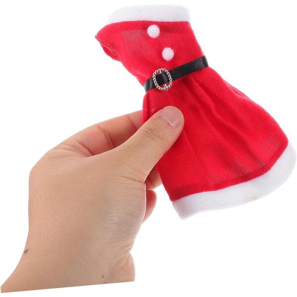 Toyvian Weihnachtskleidungsset für kleine Puppen mit Minikleid und roter Mütze