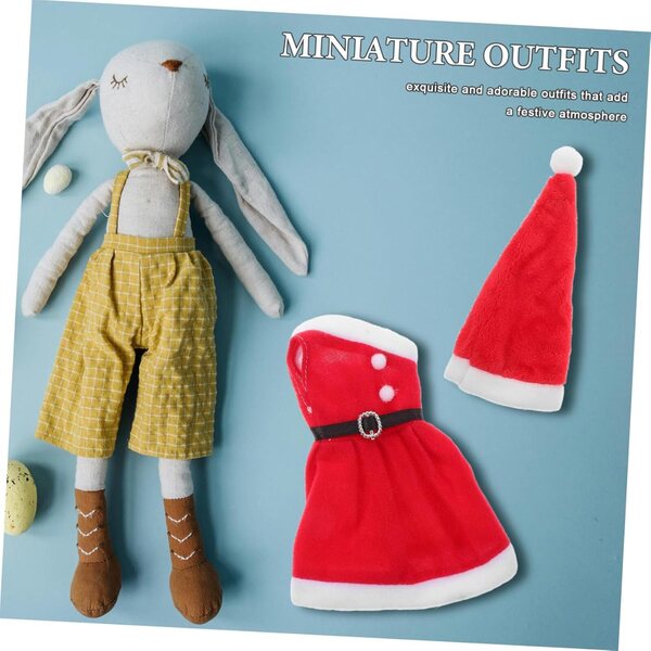 Toyvian Weihnachtskleidungsset für kleine Puppen mit Minikleid und roter Mütze