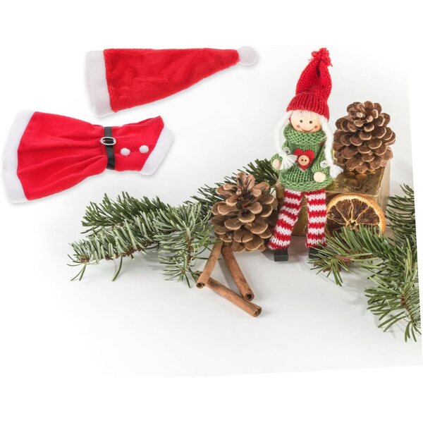 Toyvian Weihnachtskleidungsset für kleine Puppen mit Minikleid und roter Mütze