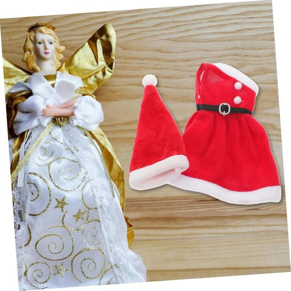 Toyvian Weihnachtskleidungsset für kleine Puppen mit Minikleid und roter Mütze