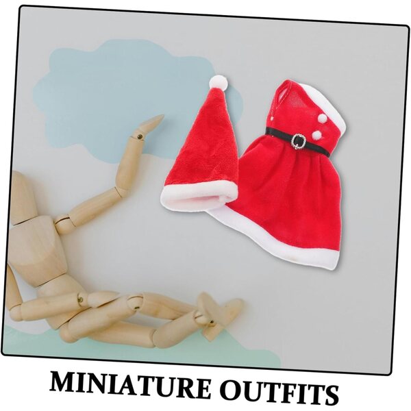 Toyvian Weihnachtskleidungsset für kleine Puppen mit Minikleid und roter Mütze