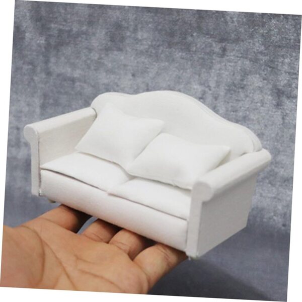Divano Miniatura Bianco ERINGOGO per Casa delle Bambole in Tessuto e Legno 13,5x7,2x6,4 cm