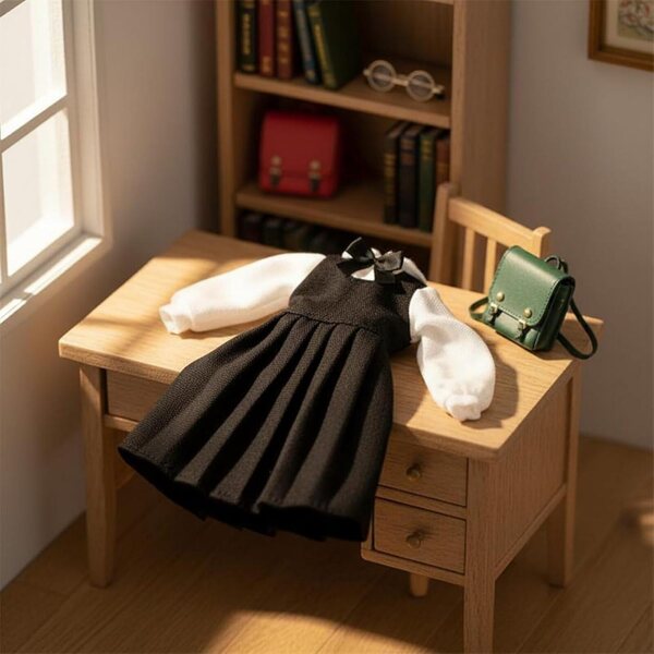 Schulkleid für BJD 1/6 30 cm elegante schwarz-weiße Puppen mit Schleife