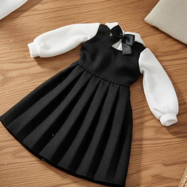 Schulkleid für BJD 1/6 30 cm elegante schwarz-weiße Puppen mit Schleife