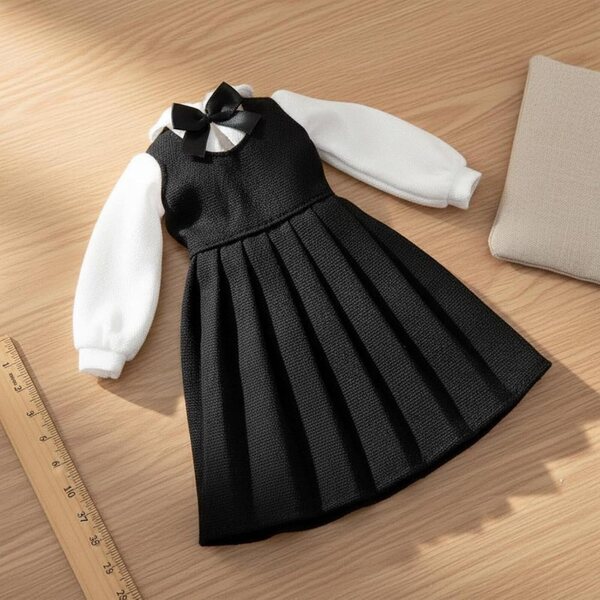 Schulkleid für BJD 1/6 30 cm elegante schwarz-weiße Puppen mit Schleife