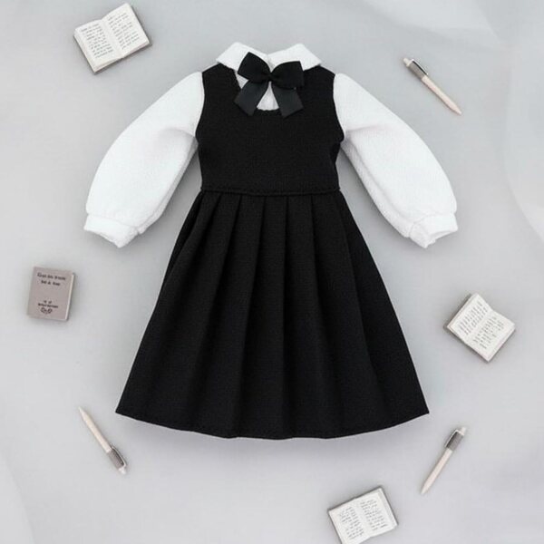 Schulkleid für BJD 1/6 30 cm elegante schwarz-weiße Puppen mit Schleife