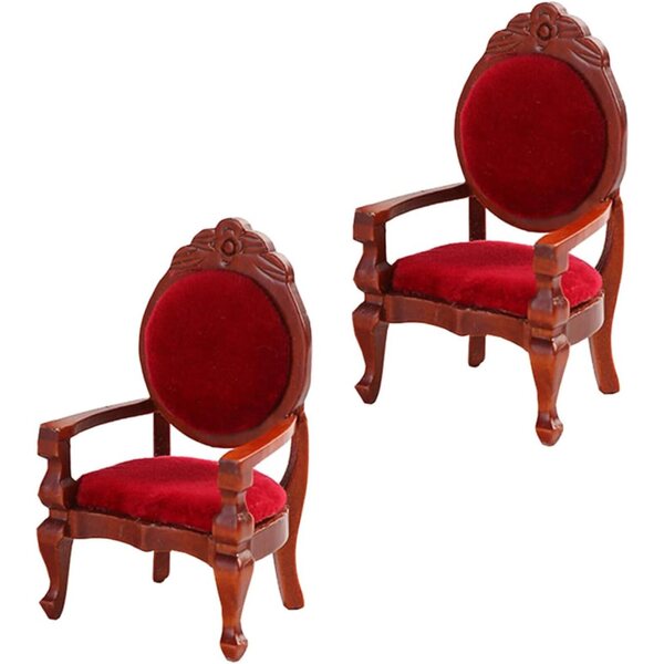 Set 2 Sedie in Miniatura in Legno Rosso per Casa delle Bambole e Decorazioni