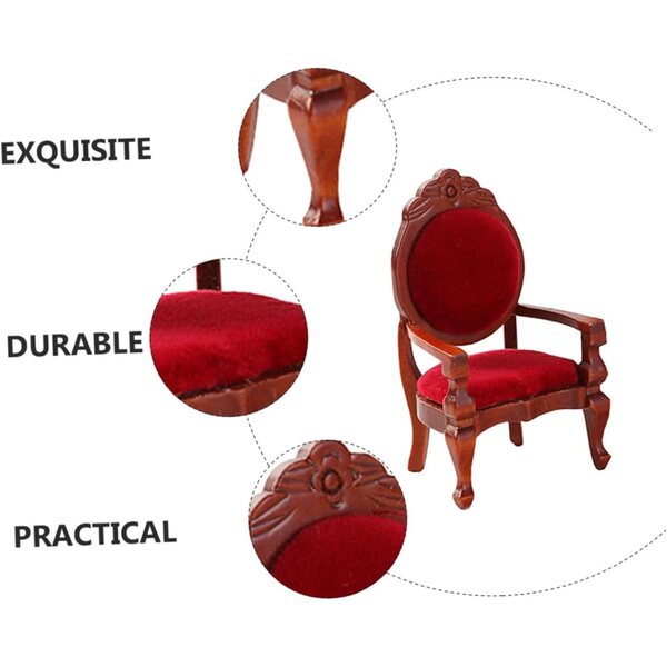 Set 2 Sedie in Miniatura in Legno Rosso per Casa delle Bambole e Decorazioni