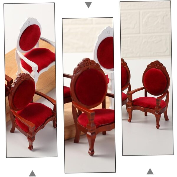 Set 2 Sedie in Miniatura in Legno Rosso per Casa delle Bambole e Decorazioni
