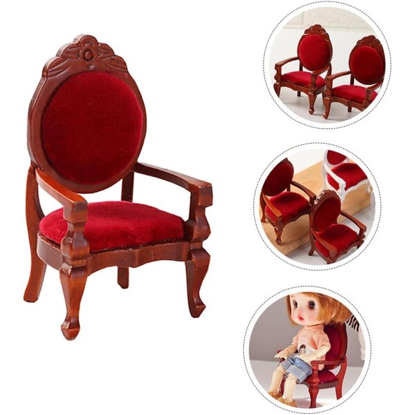 Set 2 Sedie in Miniatura in Legno Rosso per Casa delle Bambole e Decorazioni