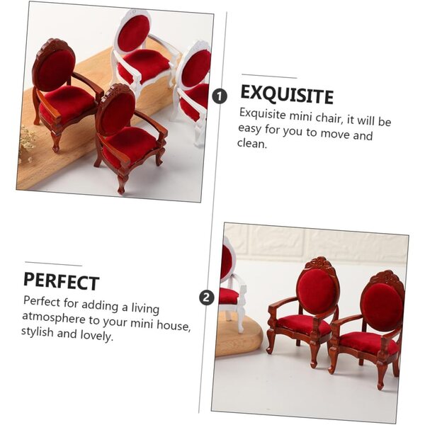 Set 2 Sedie in Miniatura in Legno Rosso per Casa delle Bambole e Decorazioni