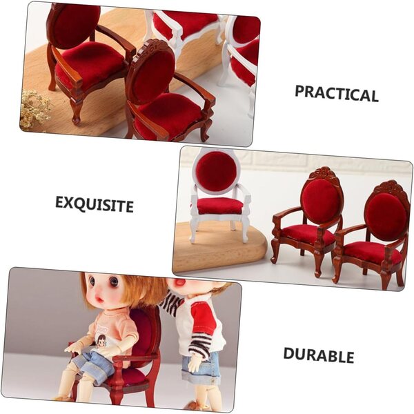 Set 2 Sedie in Miniatura in Legno Rosso per Casa delle Bambole e Decorazioni
