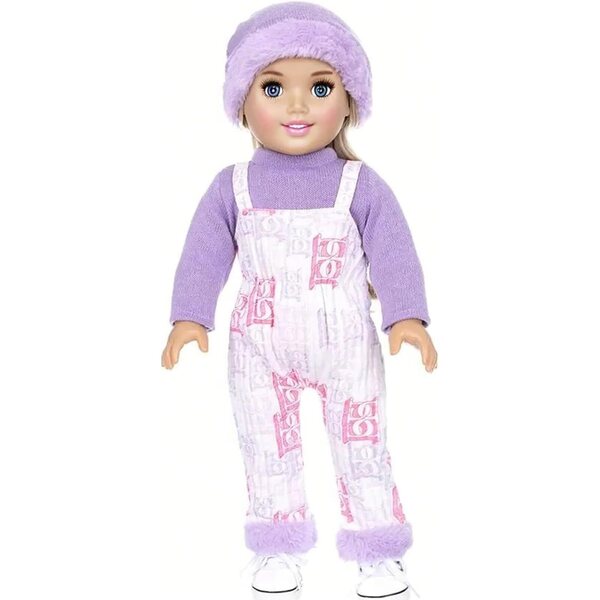 Tmboryuu 18-Zoll-Puppenpyjama mit gepunkteter Hose und Welpenhausschuhen