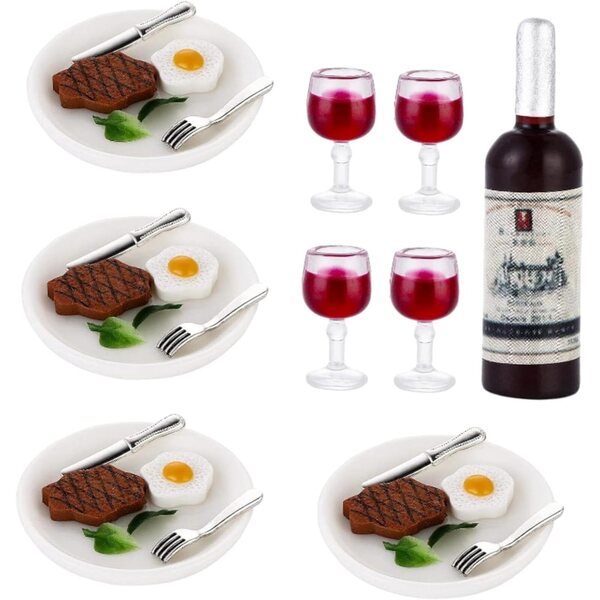 Set Cucina Miniature per Casa delle Bambole con Bottiglie di Vino e Accessori Realistici