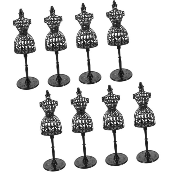 Outanaya Set 8 Manichini Mini in Plastica Nera per Abiti di Bambole, Base Stabile