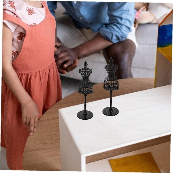 Outanaya Set mit 8 Mini-Schaufensterpuppen aus schwarzem Kunststoff für Puppenkleidung, stabile Basis