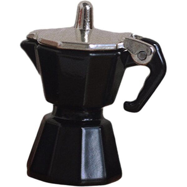 Miniatur-Kaffeekanne aus schwarzem Metall für Puppenhaus 1:12, realistische Details
