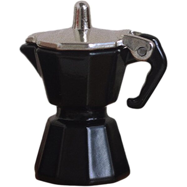 Miniatur-Kaffeekanne aus schwarzem Metall für Puppenhaus 1:12, realistische Details
