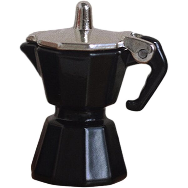 Miniatur-Kaffeekanne aus schwarzem Metall für Puppenhaus 1:12, realistische Details