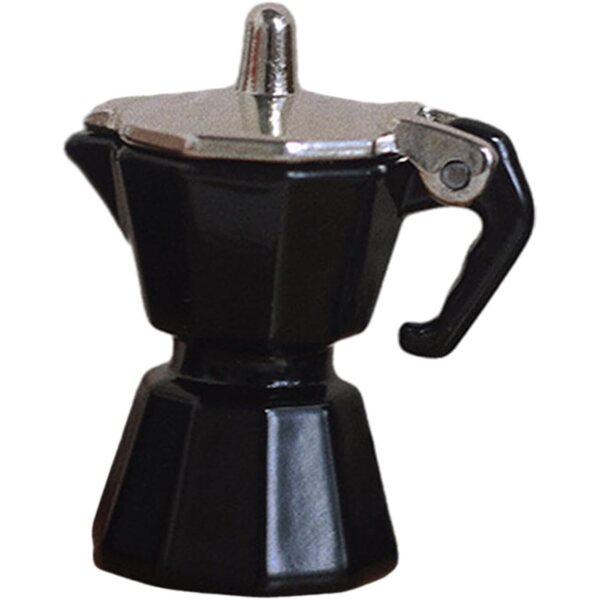Miniatur-Kaffeekanne aus schwarzem Metall für Puppenhaus 1:12, realistische Details