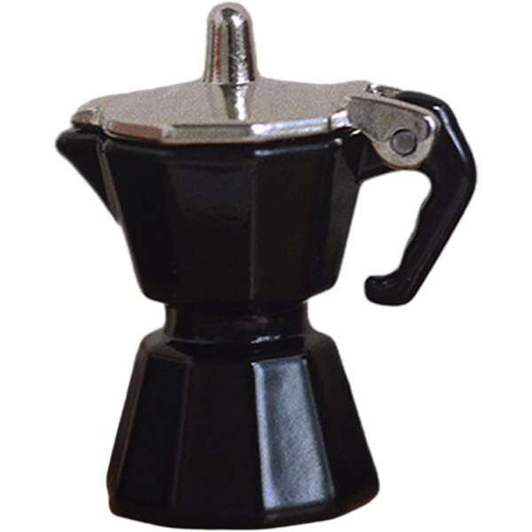 Miniatur-Kaffeekanne aus schwarzem Metall für Puppenhaus 1:12, realistische Details