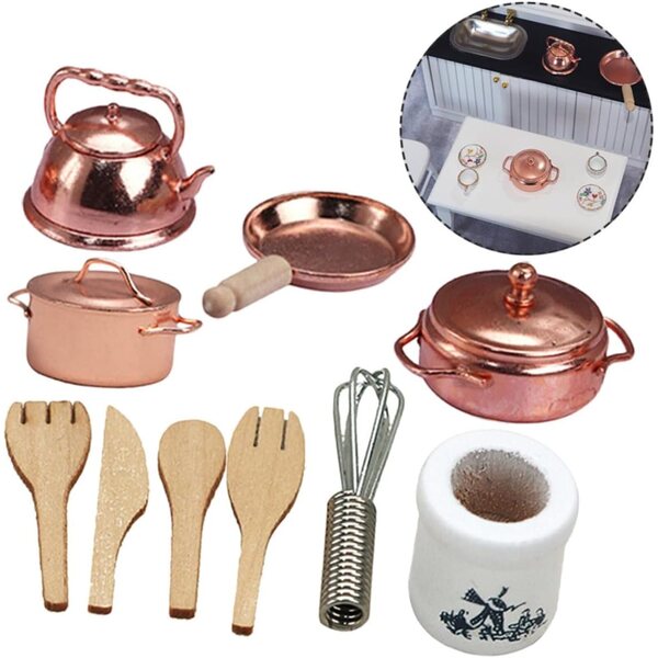 ERINGOGO 12 Set Pentole e Padelle Miniature in Lega per Casa delle Bambole
