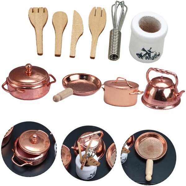 ERINGOGO 12 Set Pentole e Padelle Miniature in Lega per Casa delle Bambole
