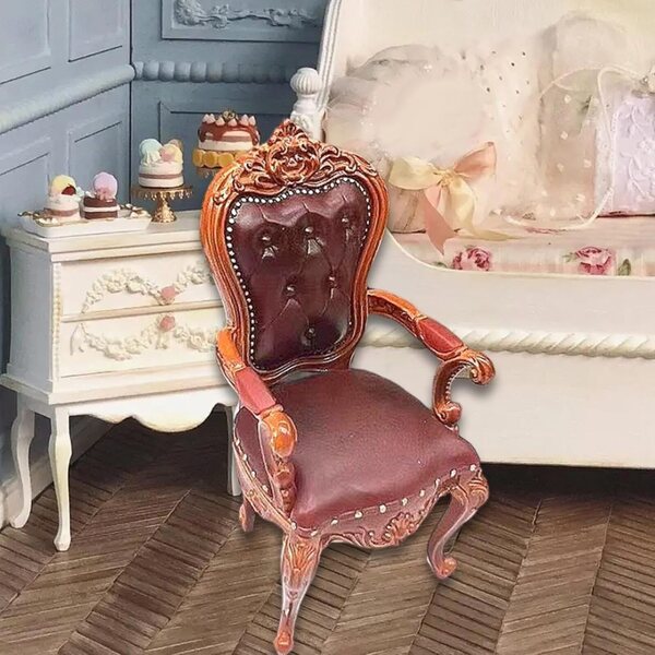 Sedia Miniatura Vintage 1/12 in Lega di Zinco e PVC per Casa delle Bambole