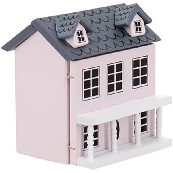 Casa delle bambole 1:12 in legno rosa decorativa e portatile per modelli realistici