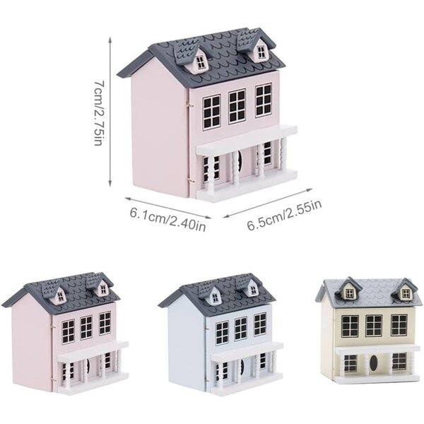 Casa delle bambole 1:12 in legno rosa decorativa e portatile per modelli realistici