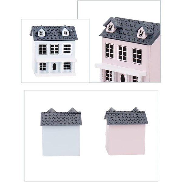 Casa delle bambole 1:12 in legno rosa decorativa e portatile per modelli realistici