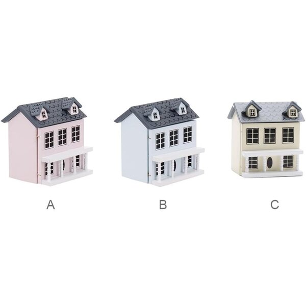 Casa delle bambole 1:12 in legno rosa decorativa e portatile per modelli realistici