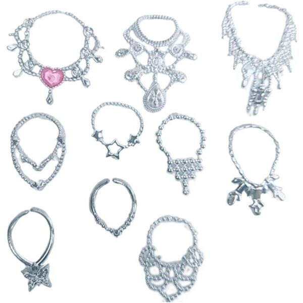 Set mit 10 Fantasy-Halsketten für 1/12- und OB11-Puppen – elegante Modeaccessoires