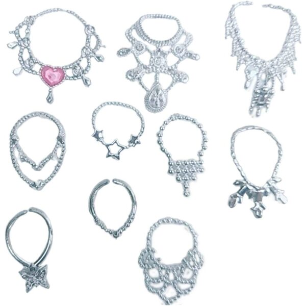 Set mit 10 Fantasy-Halsketten für 1/12- und OB11-Puppen – elegante Modeaccessoires