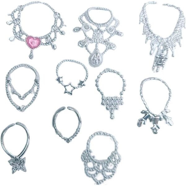 Set mit 10 Fantasy-Halsketten für 1/12- und OB11-Puppen – elegante Modeaccessoires