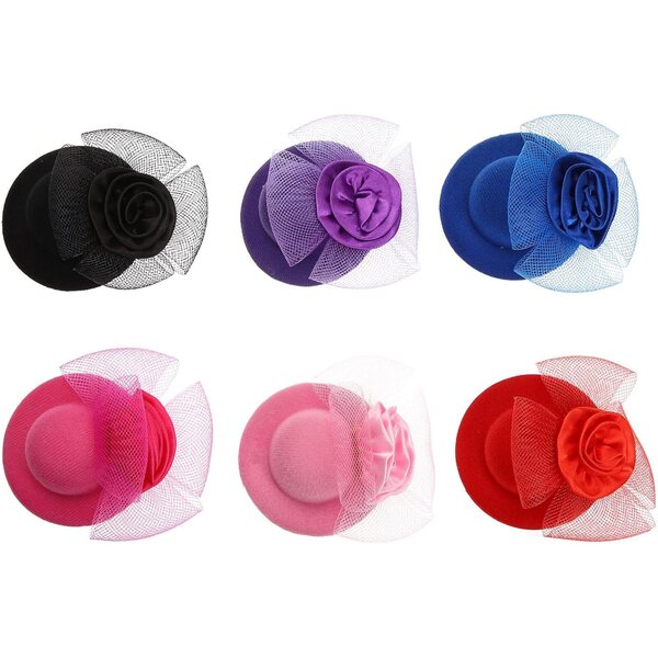 Set 6 Mini Chapeaux Decorativi in Tessuto Multicolore per bambole e DIY Creativi