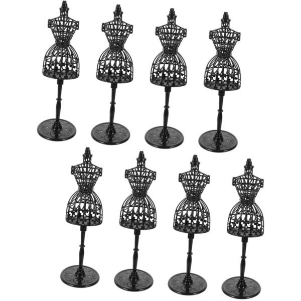 Set 8 Mini Manichini Neri per Vestiti di Bambole - Supporti Stabili e Compatti