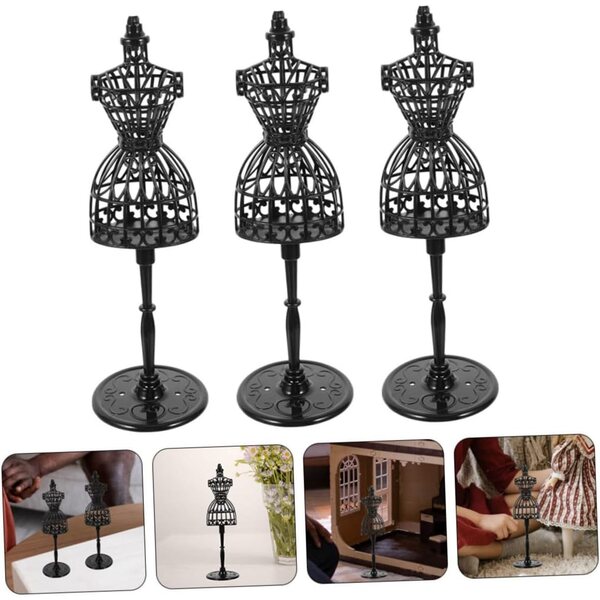 Set 8 Mini Manichini Neri per Vestiti di Bambole - Supporti Stabili e Compatti