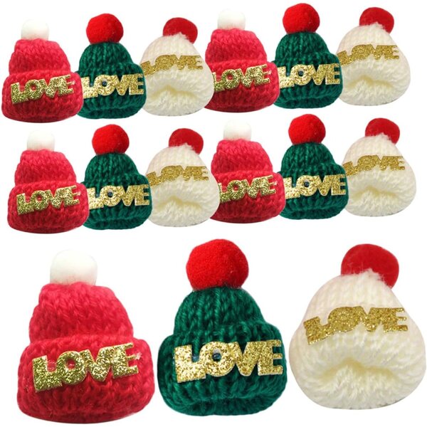 Set 36 Mini Bonnetti Natalizi in Lana per Decorazioni Fai-da-Te Rosso Verde Bianco
