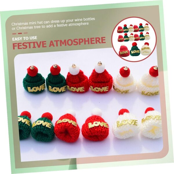 Set 36 Mini Bonnetti Natalizi in Lana per Decorazioni Fai-da-Te Rosso Verde Bianco