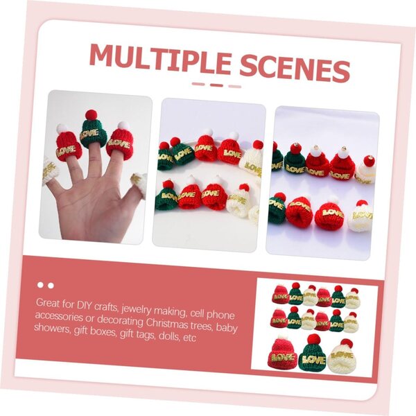 Set 36 Mini Bonnetti Natalizi in Lana per Decorazioni Fai-da-Te Rosso Verde Bianco
